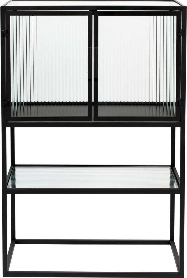 Vitrineskab Dutchbone Boli offwhite i jern H90 x B60 x D35 cm pulverlakeret med ribbede glasdetaljer
