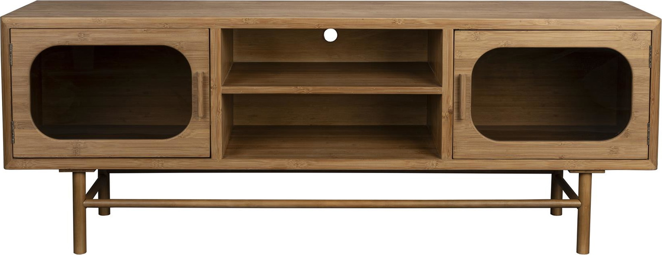 Skænk Dutchbone Caroun mudderbrun bambustræ med røgfarvet glas 150x40x55 cm