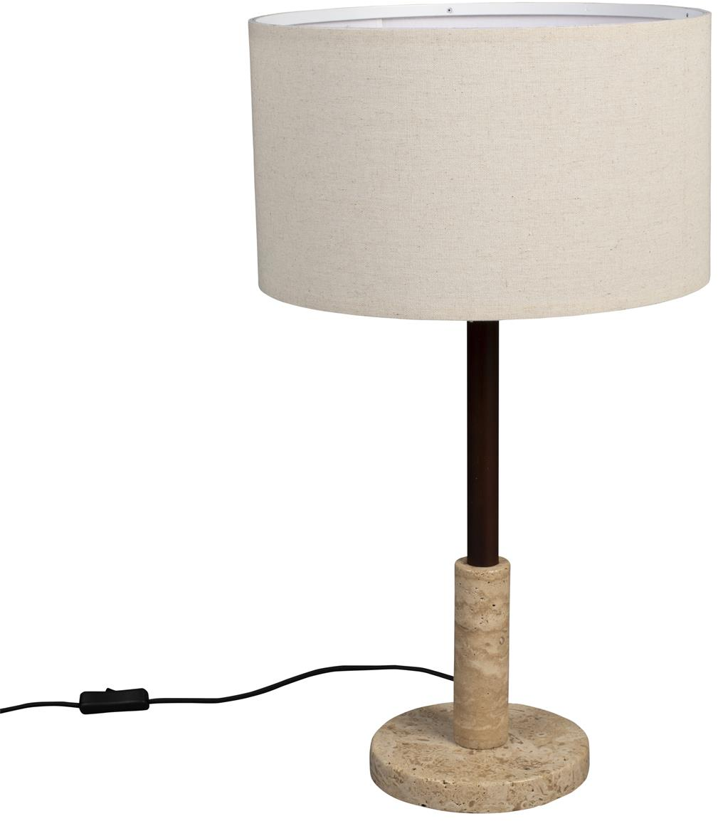 Bordlampe Dutchbone Jackson i lysgrå travertin med hørskærm É35 x H61 cm