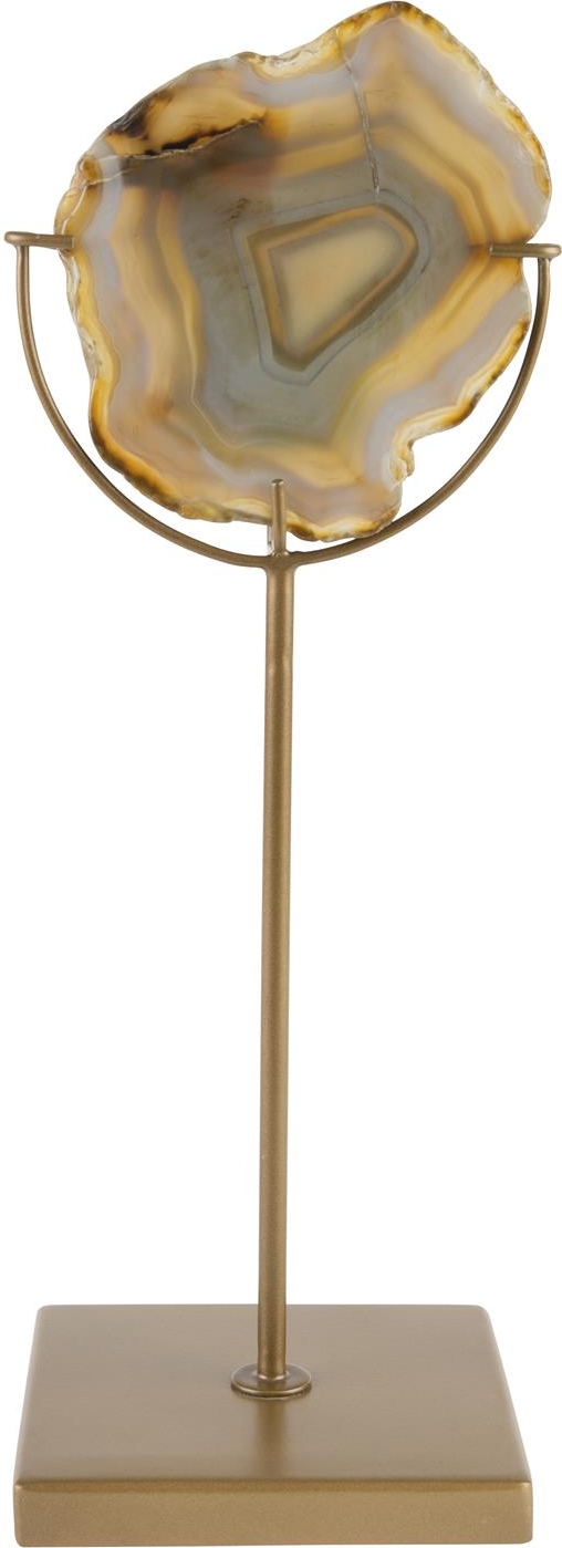 Lysestage Dutchbone Gem i jern med agat og messinglignende stel H30 x B10 cm mørk sand