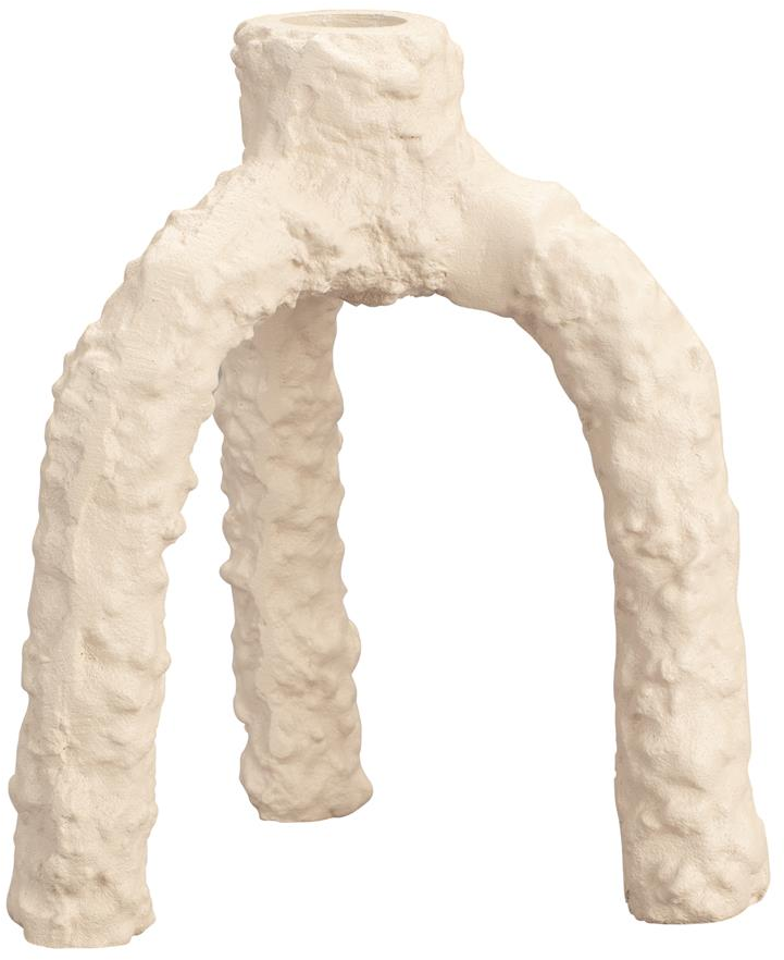 Lysestage Dutchbone Cruz perlemor aluminium H16 cm håndlavet trebenet skulpturel