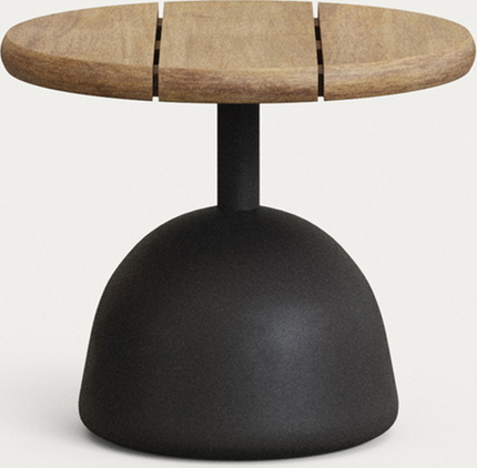 Saura, Udendørs sofabord sort/lys træ (Ø43x35cm.)