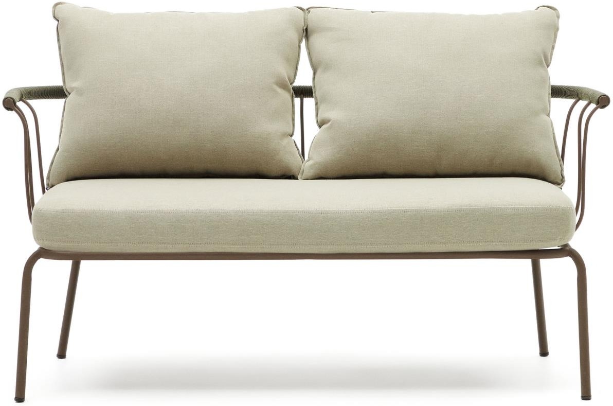 Salguer, Udendørs 2-personers sofa, brun/beige/grøn, H64x135x70 cm, metal