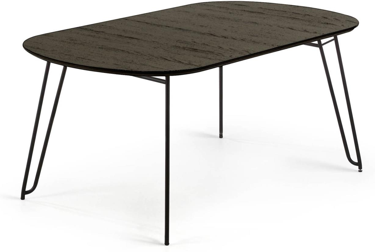 Milian, Spisebord med udtræk, sort/natur, H75x100x170 cm, massivt træ