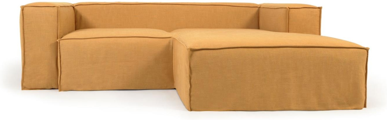 Blok, 2-personers sofa, sennepsgul, H69x240x174 cm, stof, højrevendt