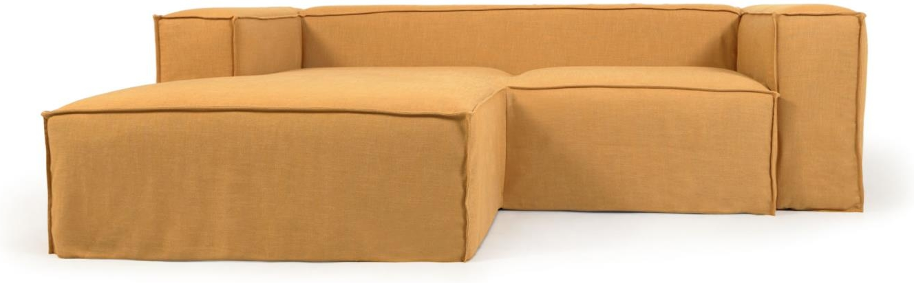 Blok, 2-personers sofa, sennepsgul, H69x240x174 cm, stof, venstrevendt