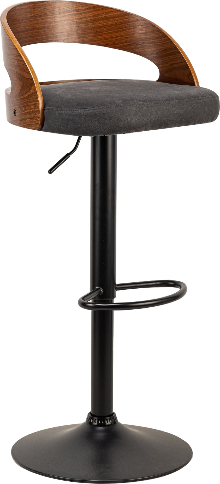 Barstol Nordlys Furniture Tabvictoria  –  sort kunstlæder, kurvet træryg, sort epoxy metalbase, H101ÉÂB46ÉÂD45 cm