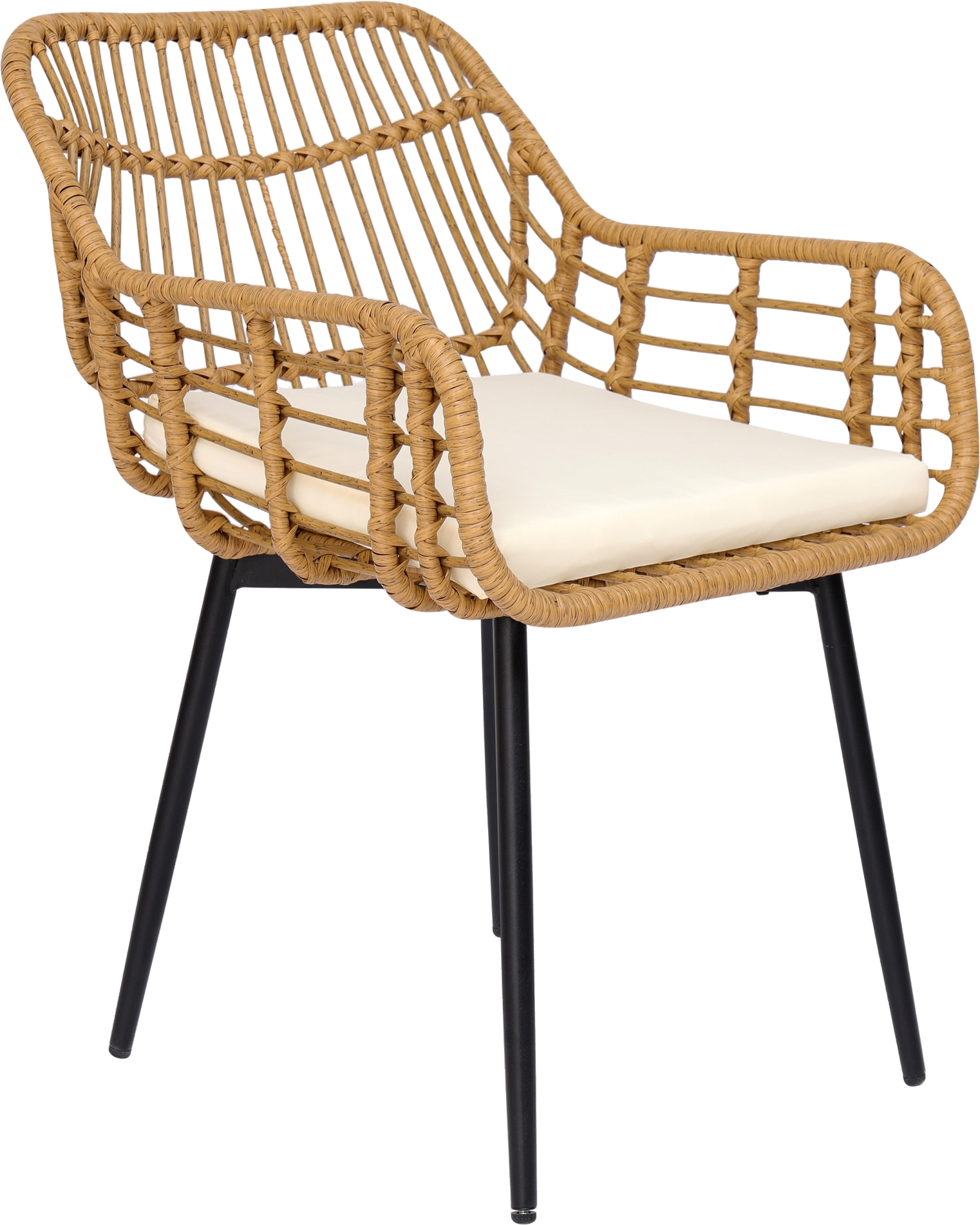 Spisebordsstol Nordlys Furniture Hanoi natur rattan fletstol med polstret sæde og sorte metalben H85ÉÂB55ÉÂD47