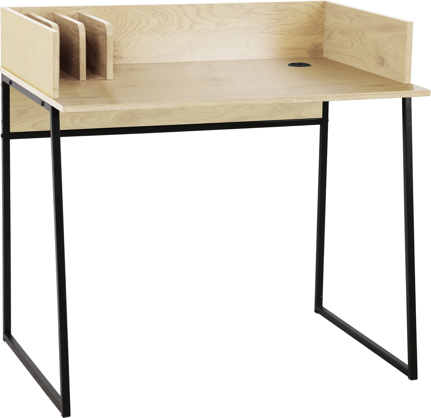 Skrivebord Nordlys Furniture Benton  –  industrielt skrivebord med hylder, sort metalstel, beige trælook H88ÉÂB90ÉÂD48âÂÂcm