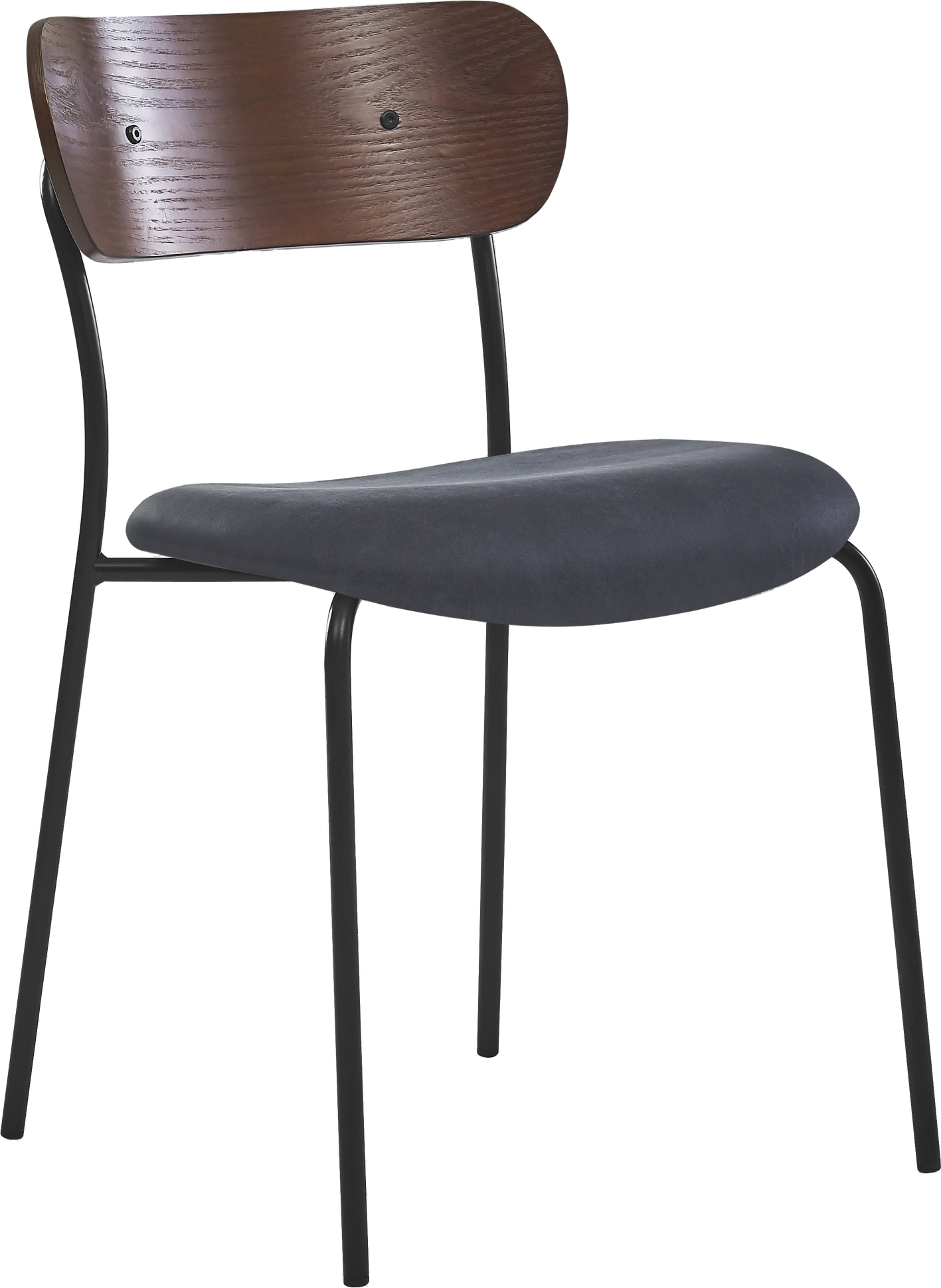 Spisebordsstol Nordlys Furniture Lincoln sort kunstlæder  –  køkkenstol med buet FSC-ryg og mat sort metalstel