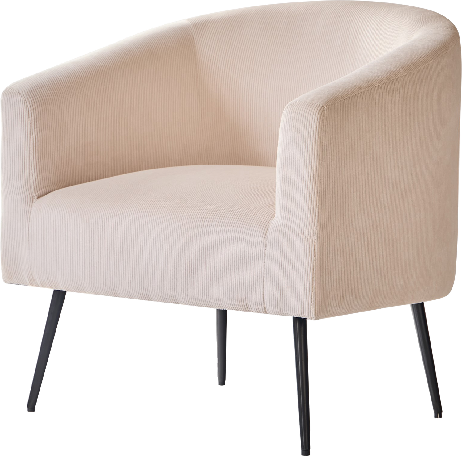 Loungestol Nordlys Furniture Kiruna fløjl beige med slanke sorte metalben H76 x B75 x D65 cm