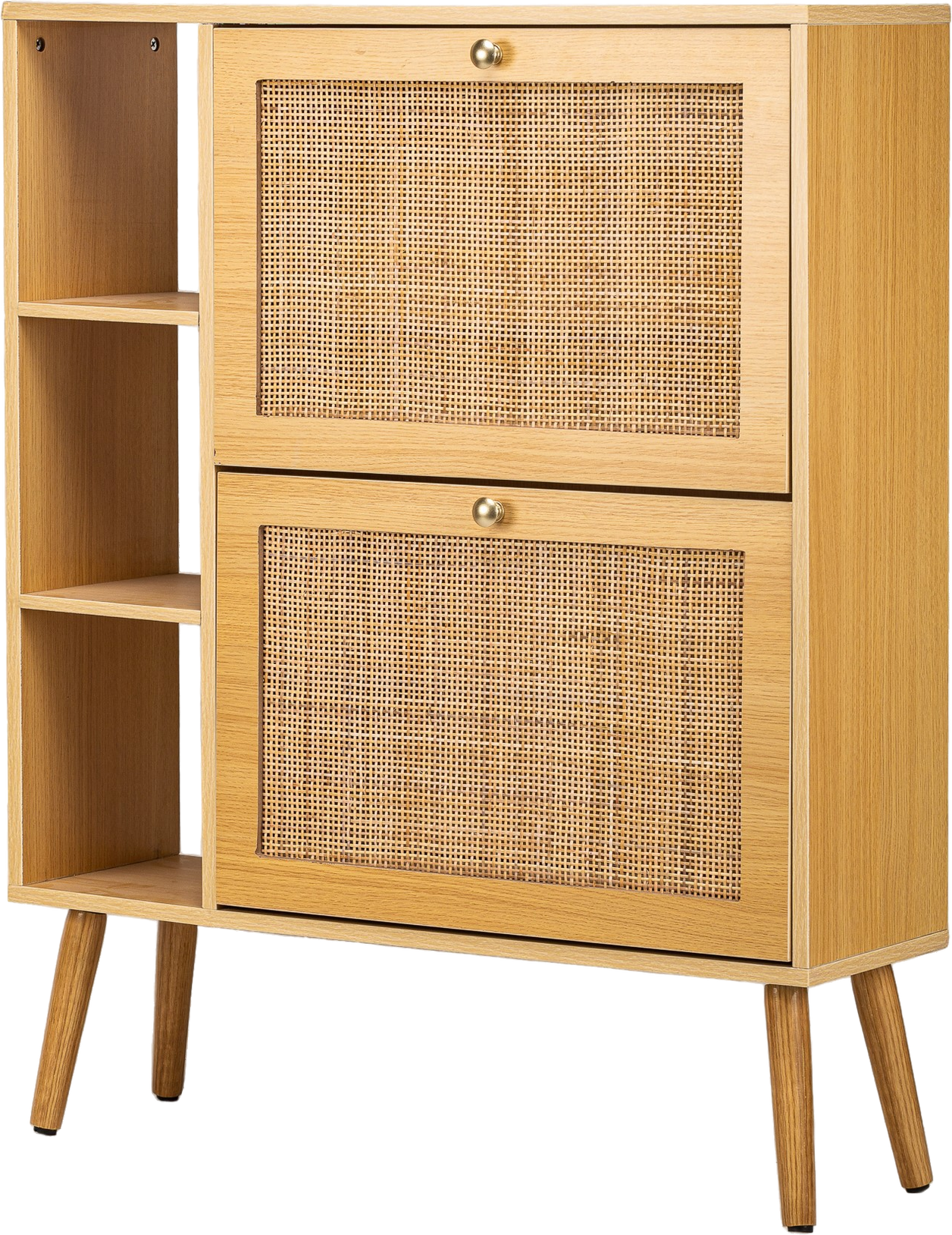 Opbevaringsskab Nordlys Furniture Tokai i brun bøgetræ med rattanpaneler H99ÉÂB80ÉÂD24 cm