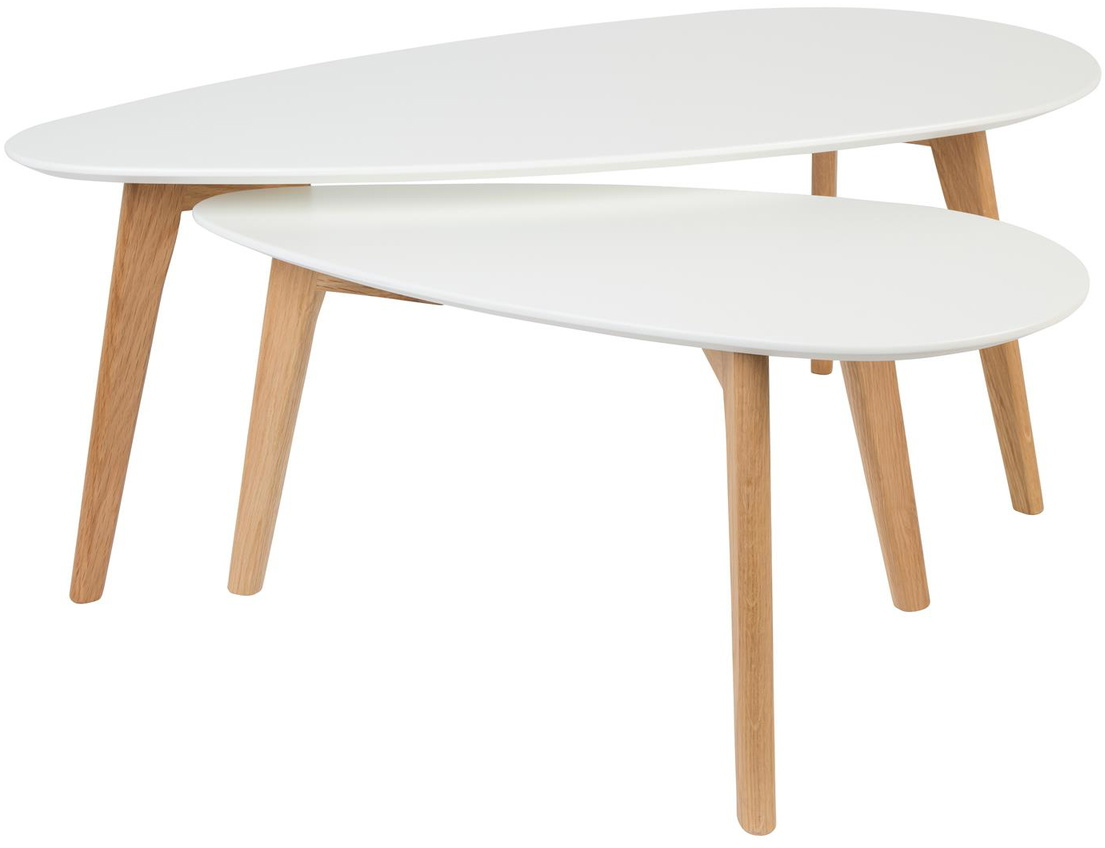 Sidebord Studio White Drop  –  sæt med 2 ovale småborde i offwhite træ 100ÉÂ50ÉÂ40 cm