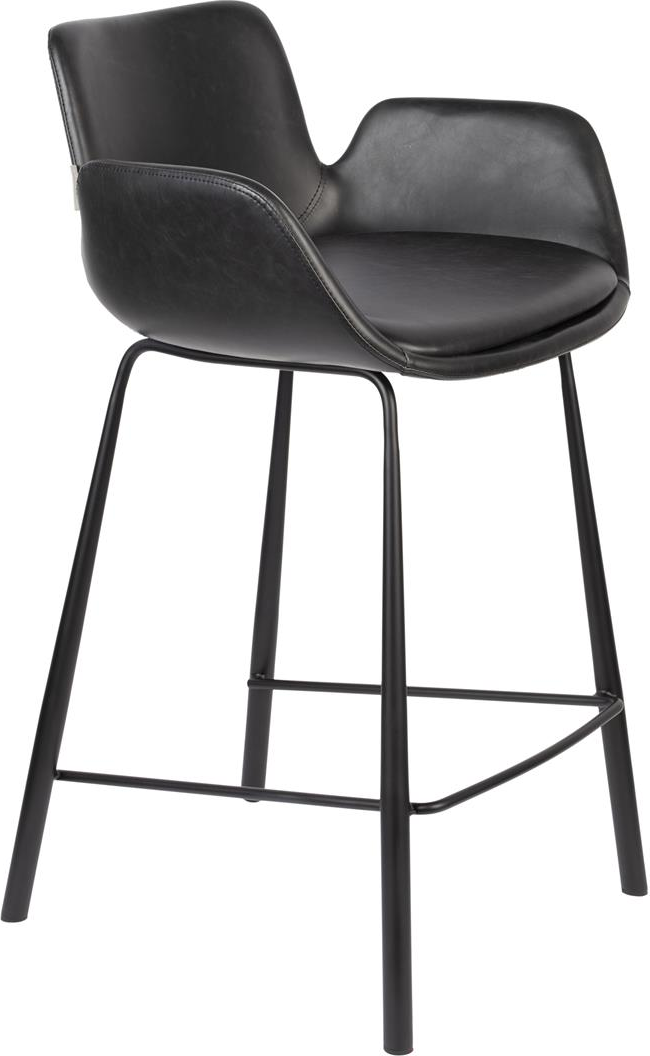 Barstol Zuiver Brit Askegrå Pu Læder Med Sort Stålben H91 5xb57 Cm
