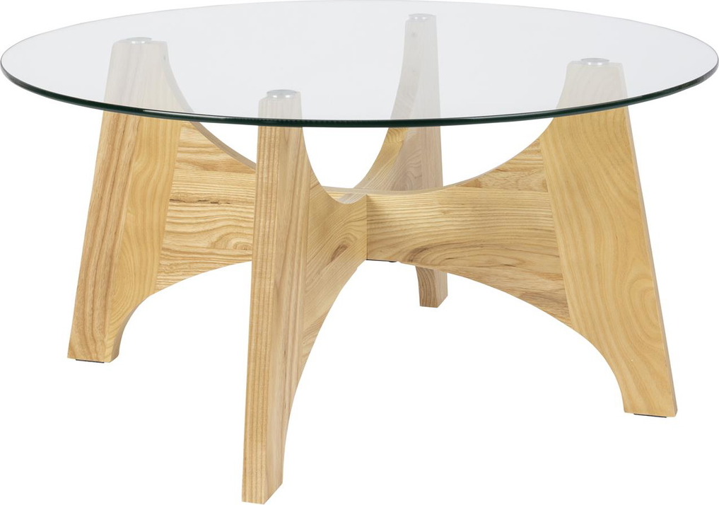 Rundt Sofabord Zuiver Kobe Ø80Ãh40 Cm Glas/asketræ Natur