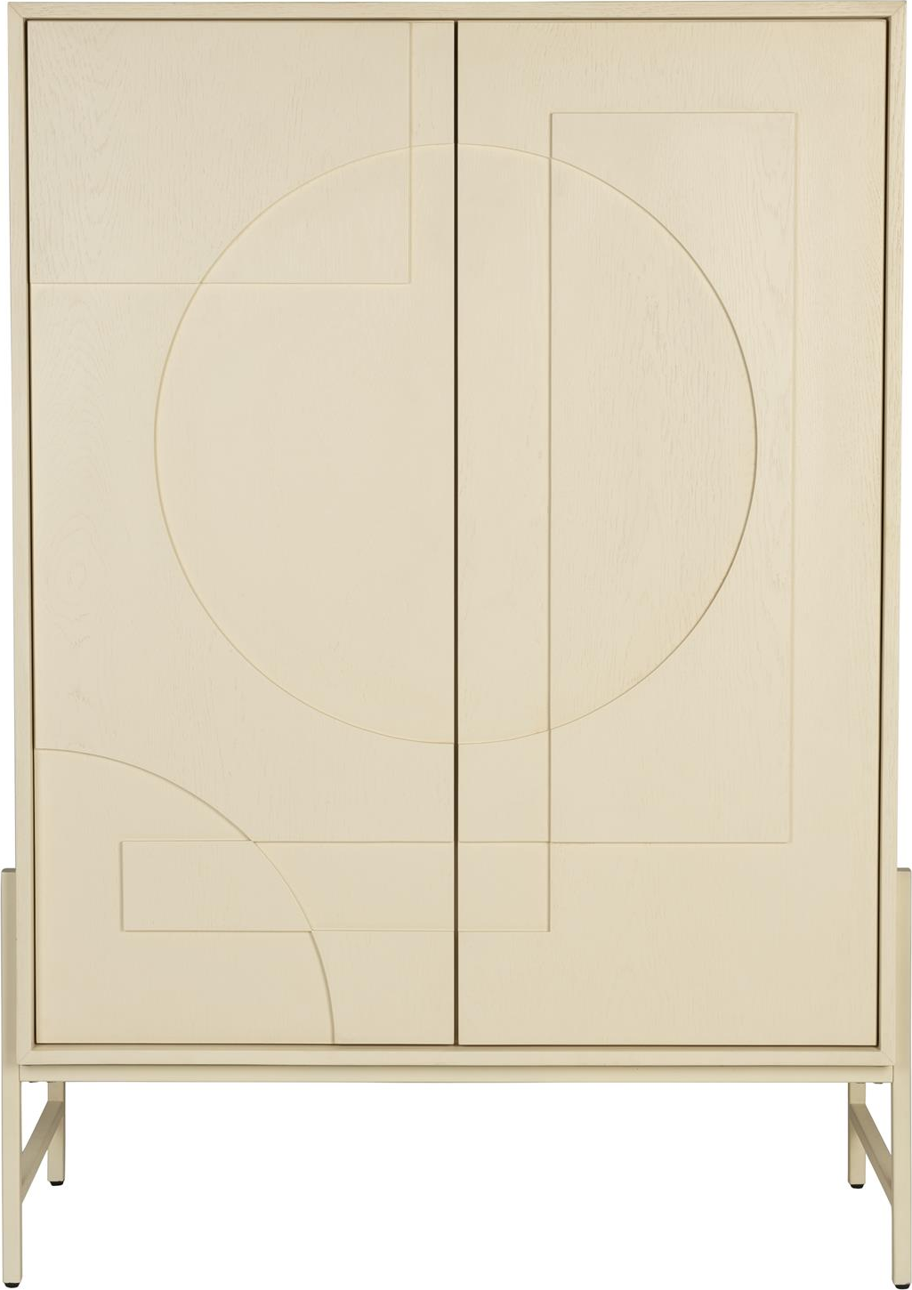Højskab Zuiver Faces i perlemorsfarvet egetræsfiner med metalbund H140 x B100 x D45 cm