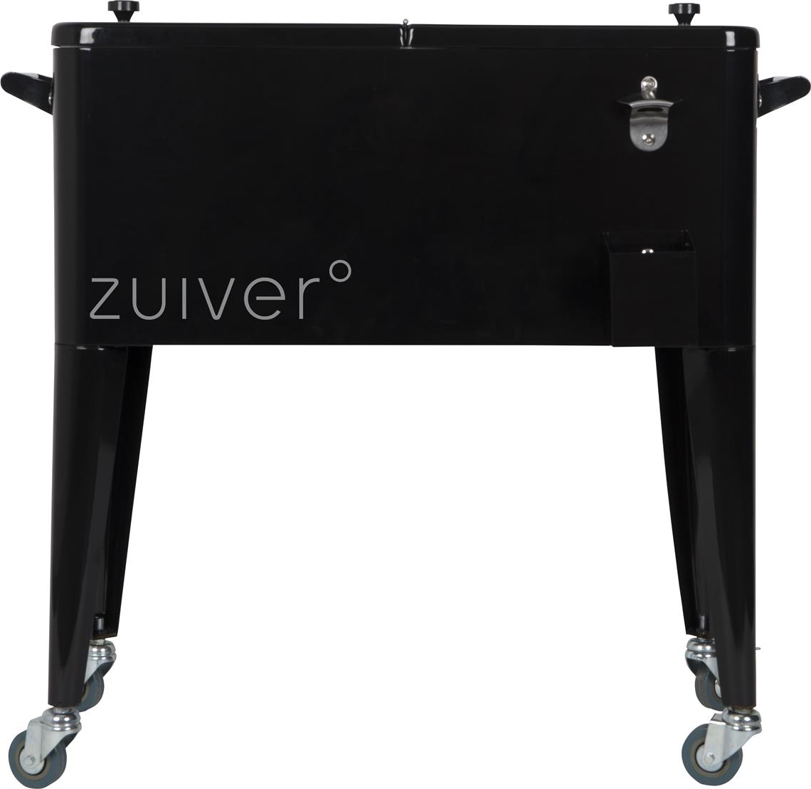 Køleboks Zuiver Cooler Kulsort Pulverlakeret Metal 91x39x84 5 Cm Med Hjul Og Flaskeåbner